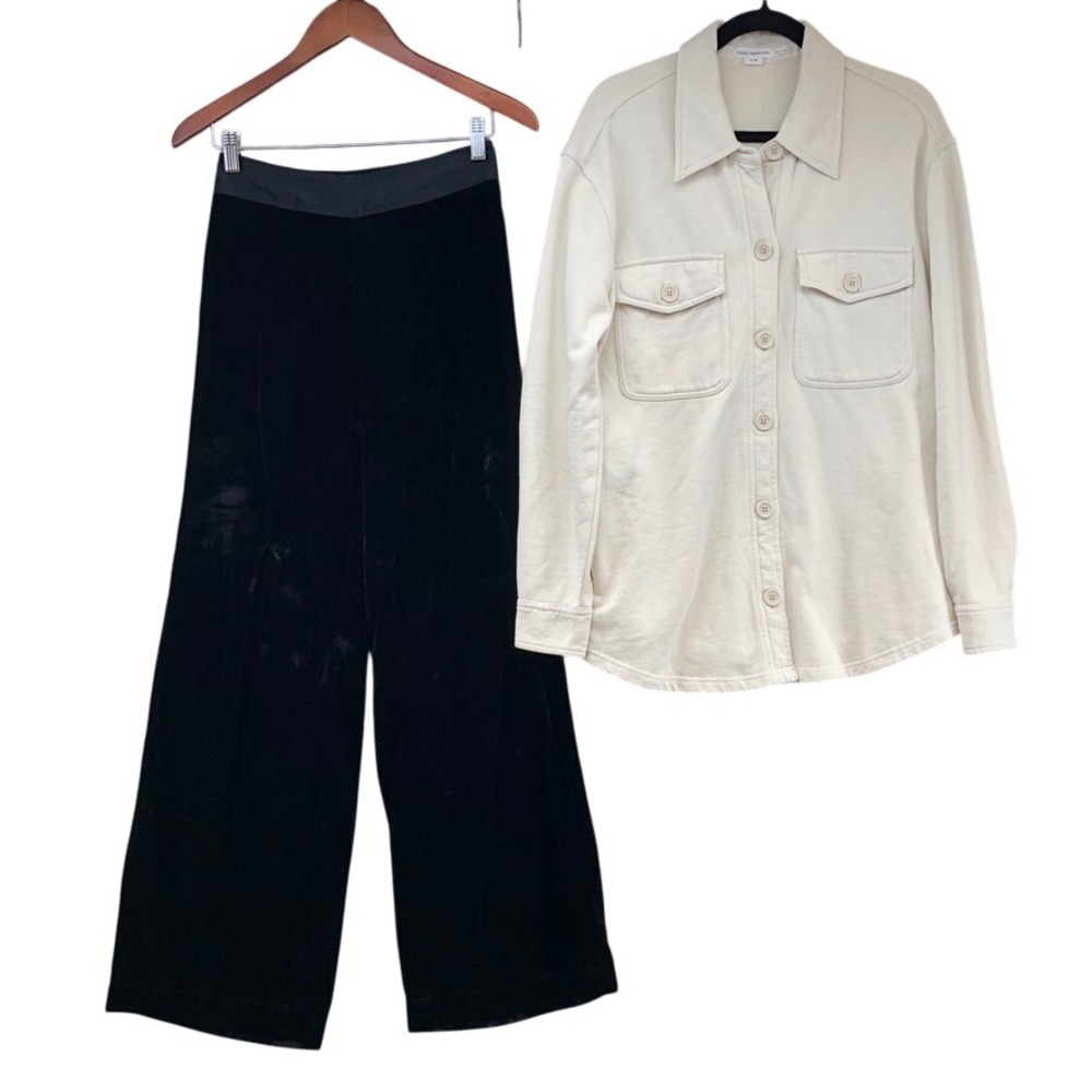 Good American Shacket and Pants Set Womens 1/2 Small Cream Black Velvet Co-ord